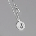 S925 sterling silver necklace featuring a circular J-letter pendant with pavé crystals - Silver (Letter J)