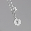 S925 sterling silver necklace featuring letter K pendant with micro-inlaid zircon - Silver (Letter K)