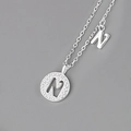 Elegant S925 sterling silver necklace featuring letter N pendant with sparkling stones - Silver (Letter N)