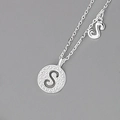 Sterling silver necklace featuring a round hollow pendant with letter S and sparkling zircons - Silver (Letter S)