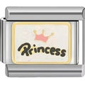 Italian Charm link in stainless steel with Princess crown design and white glitter finish - Princess Crown Letter (0486)