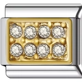 Detail of stainless steel modular link with gold plating and eight white zircons - Golden Eight Zirconia (0487)