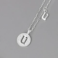 S925 sterling silver necklace with letter U pendant inlaid with shiny zircons - Silver (Letter U)