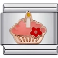 Makro-Detail eines Edelstahl-Charms mit 3D-Cupcake-Design für italienische Armbänder - Rosa Cupcake Muster (0674)