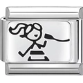 Italienisches Charm-Glied mit eingraviertem Cartoon-Mädchen auf Edelstahl-Armband in Silber - Singendes Mädchen Muster (0680)