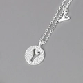 S925 sterling silver O-chain necklace featuring a circular pave letter L pendant - Silver (Letter Y)