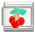 Italienisches Modul-Armbandglied aus Edelstahl mit buntem Emaille-Kirsch-Design - Kirschcluster