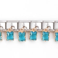 Modular charm bracelet with blue faceted square crystals and stainless steel link blocks - Single Link Module / Sugar Cube Sea Blue