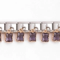 Italian charm bracelet with stainless steel links and purple crystal charms - Single Link Module / Sugar Cube Deep Purple
