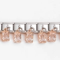 Detail of Italian charm bracelet with pink rectangular crystal drop and stainless steel links - Single Link Module / Sugar Cube Clear