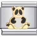 Italienisches Charm-Glied mit Panda-Motiv aus Gold und Emaille für DIY-Armbänder - Panda mit Goldrand (1257)