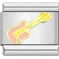 Makroaufnahme eines italienischen Armbandmoduls mit pinkfarbener Gitarre aus Edelstahl - Rosa Goldene Gitarre (1276)