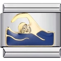 Makroaufnahme des italienischen Charm-Moduls mit goldenem Schwimmer und blauem Emaille - Schwimmer (1269)