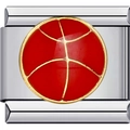 Nahaufnahme des italienischen Charm-Glieds mit roter Emaille auf Edelstahlgehäuse - Basketball Rot (1259)
