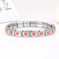 Détail du bracelet italien avec cœur en émail rose et symboles d'éclair dorés brillants - Style Doux Cœur Rose Éclair Doré (1128)
