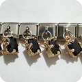 Italienisches Charm-Armband aus Edelstahl mit schwarzen facettierten Edelsteinen - Einzelgliedmodul / Zuckerwürfel Tiefschwarz