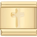 Italian charm bracelet link with gold polished finish and embossed cross design - Full Gold Raised Cross (2889)