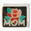Italian charm link with red roses and MOM text in black enamel for modular bracelets - MOM Rose Flower (0634)
