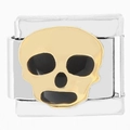Eslabón italiano de acero inoxidable con diseño de calavera dorada sobre fondo plateado - Calavera Dorada (0644)