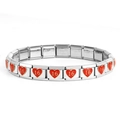 Italienisches Charm-Armband aus Edelstahl mit roten Emaille-Herzen und der Nummer 16 - Rotes Herz 16 Dickes Modell (0490)
