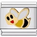 Italian style bee charm link in stainless steel with colorful enamel for DIY bracelets - Golden Bee White Wing Style