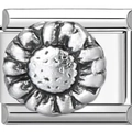 Vintage stainless steel Italian modular charm with 3D sunflower floral link detail - Silver Daisy Style