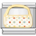 Maillon de bracelet modulaire en acier inoxydable avec breloque sac doré et émail coloré - Sac à main Bordure Dorée