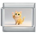 Detaillierte Makroansicht eines Edelstahl-Charms mit einem süßen orangefarbenen Katzenmotiv - Winkekatze-Stil (3343-Winkekatze)