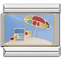 Italienischer Charm-Link mit buntem Sonnenschirm-Design und goldfarbener Emaille - Strandurlaub (1129)