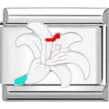 Italienisches Modul-Armband-Element aus Edelstahl mit weißem Lilienblüten-Motiv - Weiße Lilie (1267)