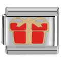 Edelstahl Modul-Charm mit einem rot-goldenen Geschenkbox-Design für Armbänder - Rote Geschenkbox (1273)