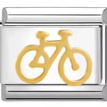 Italienisches Charm-Armbandglied aus Edelstahl mit goldenem Fahrrad-Motiv-Design - Nostalgisches Fahrrad (1274)