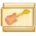 Italienisches Charm-Armband-Modul mit vergoldeter rosa-gelber Emaille-Gitarre für DIY - Rosa Gitarre Vollgold (3097)