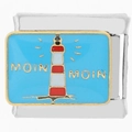 Italian charm link with lighthouse design and Moin Moin gold lettering for modular bracelet - Moin Moin Lighthouse (0633)