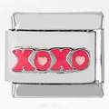 Italian modular charm link in stainless steel with pink enamel XOXO heart design - Pink Heart XOXO (0635)