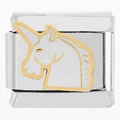 Abalorio modular italiano con diseño de unicornio dorado en acero inoxidable plateado - Unicornio Blanco (0637)