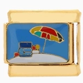 Eslabón de pulsera italiana dorada con diseño de playa en esmalte de colores - Vacaciones en la Playa (0640)