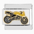 Eslabón de pulsera italiana de acero inoxidable con diseño de moto amarilla y negra - Motocicleta Apasionada (0643)