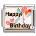 Italian style stainless steel link bracelet module with Happy Birthday balloon enamel - Happy Birthday Balloon (1366)