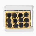 Abalorio modular italiano con 12 gemas negras en base bicolor de plata y oro de lujo - Rectángulo Lleno de Strass Circonita Negra (0646)