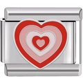 DIY 9mm stainless steel charm link with multilayered red and pink enamel heart design - Seven Hearts (1373)