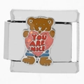 Abalorio italiano con oso marrón, corazón rojo y frase You Are Nice en plata - Oso YOU ARE NICE (0650)