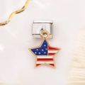 Macro view of American flag star charm on stainless steel Italian link bracelet - Pentagram Style (1427)