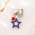 Italian modular link charm with red white and blue enamel triple stars in gold setting - Triple Star Style (1417)