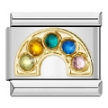 Abalorio modular italiano en acero inoxidable con arcoíris dorado y cinco piedras de colores - Puente de Arco de Strass (0699)