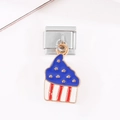 Macro detail of cupcake charm with USA flag enamel on stainless steel modular bracelet - Torch Style (1413)