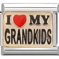 Abalorio modular italiano bicolor con grabado 'I love my grandkids' de alta calidad - I LOVE MY GRANDKIDS (0693)