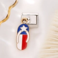 Macro detail of Italian charm bracelet link with patriotic flip-flop dangle charm - Slipper Style (1423)