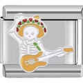 Italian charm link featuring a skull musician with sombrero for DIY bracelets - Skull Playing Guitar (1085)