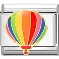 Italian charm link featuring a colorful enamel hot air balloon in polished stainless steel - Colorful Hot Air Balloon (1086)